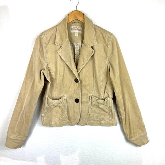 Plugg Womens Beige Corduroy Blazer Jacket With Bow Pockets Size L - Picture 1 of 14